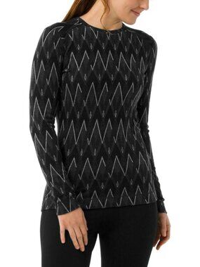 SMARTWOOL Black Grey Patterned 250 Merino Wool Knit Base Layer Top, Size M